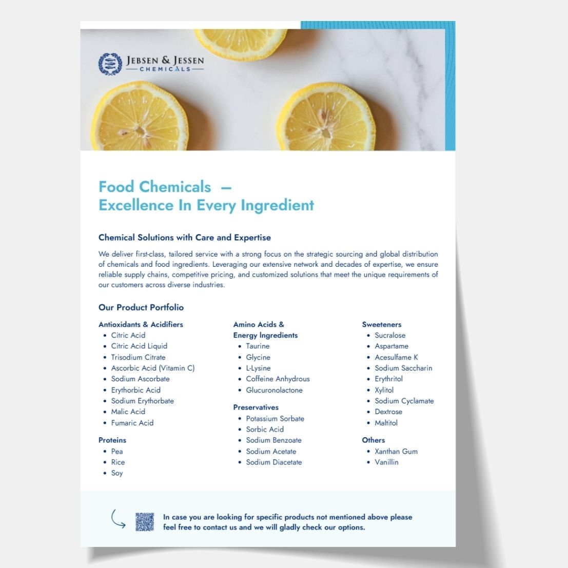 Jebsen & Jessen Chemicals one-pager Food Chemicals with lemon-themed image